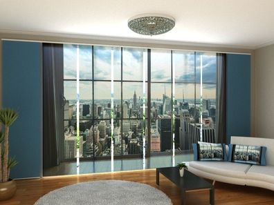 Schiebegardine "Fensterblick auf New York" Flächenvorhang Gardine mit 3D Druckmotiv