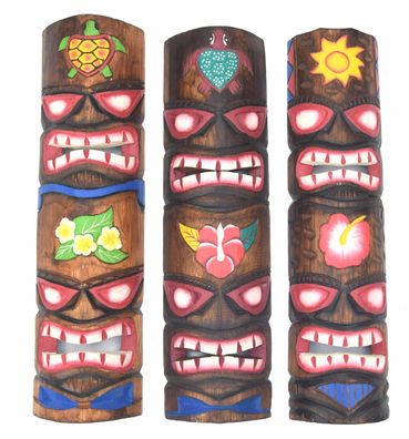 3 Tiki Masken 50cm 3er Set Tiki Hawaii Maske Holzmaske Wandmasken Totem