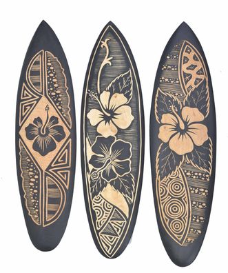 3 Deko Surfboards 60cm Surfbrett aus Holz Hibiskus Blumen Motive