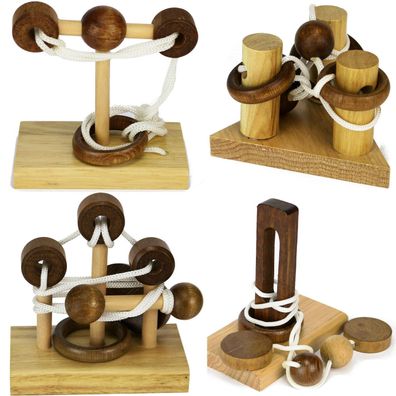 String Puzzle Geduldspiel aus Holz mit Ringen & Seil