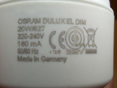 dimmbar dimmable Lampe Osram DuLux EL Dim 20w/827 220-240V 160mA 50/60Hz CE