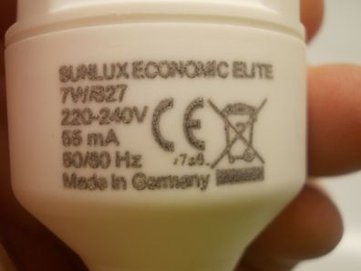 e14 SUNLUX Economic ELITE 7w/827 220-240V 55 mA 50/60 Hz Made in Germany CE Lamp