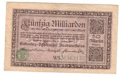 50 Milliarden Mark Inflations Banknote Mecklenburg Schwerin 23. Oktober 1923