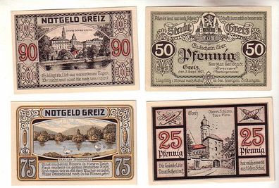 4 Banknoten Notgeld der Stadt Greiz 1921