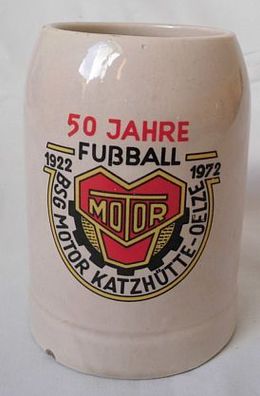 seltener Keramik Krug 50 Jahre Fußball BSG Motor Katzhütte Oelze 1922-1972