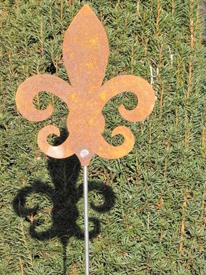 Edelrost Gartenstecker Fleur de Lys Metall Gartenstab Rankstab Metallstab