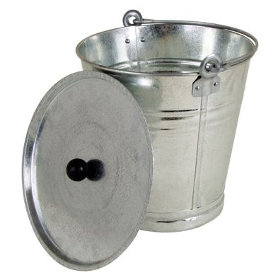 Zinkeimer 12 Liter mit Deckel - Ascheeimer Blech Eimer Pflanzkübel