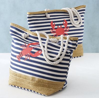 Strandtasche Sommertasche Badetasche Krabbe / Hummer Lobster Blau Weiß - Auswahl