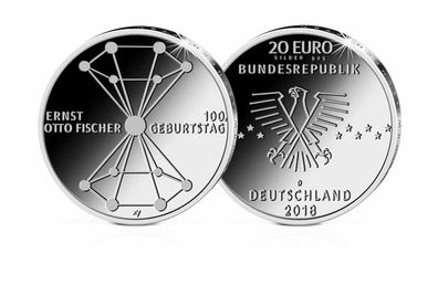20-Euro-Gedenkmünze 2018 100. Geburtstag Ernst Otto Fischer, 925 Sterling Silber