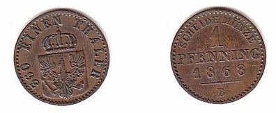 1 Pfennig Kupfer Münze Preussen 1868 B ss+