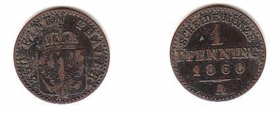 1 Pfennig Kupfer Münze Preussen 1860 A ss