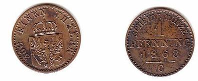 1 Pfennig Kupfer Münze Preussen 1868 C ss+