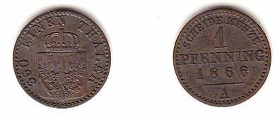 1 Pfennig Kupfer Münze Preussen 1866 A ss