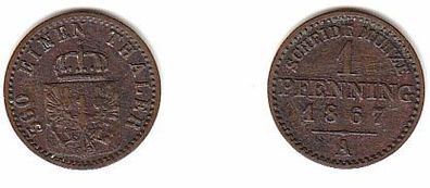 1 Pfennig Kupfer Münze Preussen 1867 A s/ ss