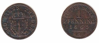 1 Pfennig Kupfer Münze Preussen 1865 A ss