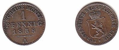 1 Pfennig Kupfer Münze Reuss ältere Linie 1868 A ss+
