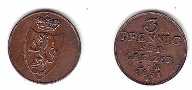 3 Pfennig Kupfer Münze Reuss Greiz 1831 L vz