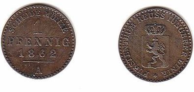 1 Pfennig Kupfer Münze Reuss jüngere Linie 1862 A ss