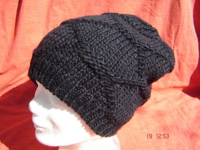 kuschelweiche Strickmütze Long Beanie mit Teil Fleecefutter schwarz B5