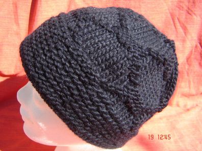 kuschelweiche Strickmütze mit Muster Beanie mit Teil Fleecefutter schwarz B5