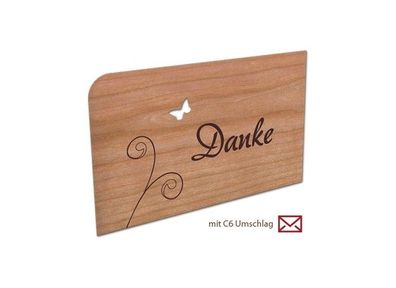 Holzpost Grußkarte aus Kirschbaumholz mit Umschlag "Danke"