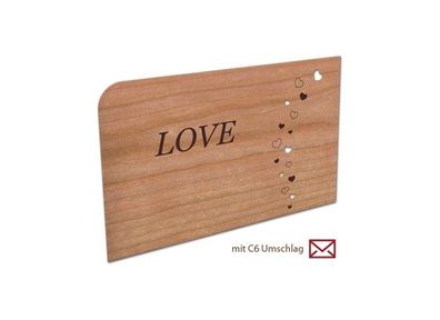 Holzpost Grußkarte aus Kirschbaumholz mit Umschlag "Love"