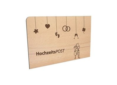 Holzpost Postkarte aus Buchen- oder Birkenholz "HochzeitsPOST"