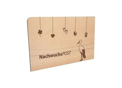 Holzpost Postkarte aus Buchen- oder Birkenholz "NachwuchsPOST"