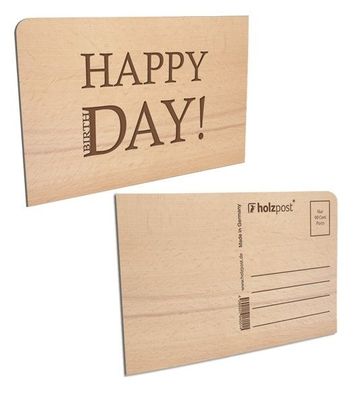 Holzpost Postkarte aus Buchen- oder Birkenholz "Happy Day"