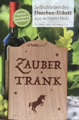 Holzpost Flaschen-Etikett aus Kirschbaumholz "Zaubertrank"
