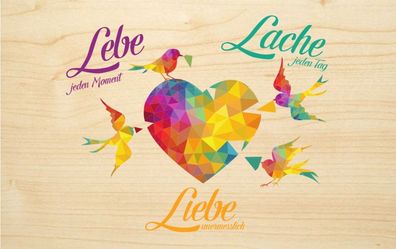 Biodora Bunte Holzgrußkarte Lebe Liebe Lache
