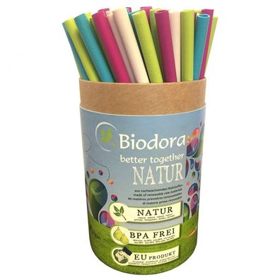 Biodora Jumbo Packung Trinkhalme aus Biokunststoff mit Reinigungsbürsten 75 Stück