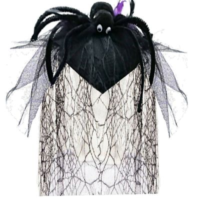 schwarzer Hut mit Riesenspinne Schleier Spinnennetz Clip Halloween Grusel