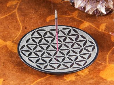 Blume des Lebens, schwarz Specksteinhalter, B: 10 cm, ST-140