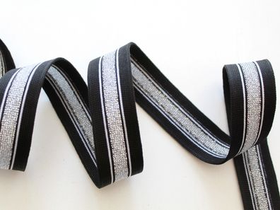 NEU Galonband "schwarz-silber", Galonstreifen, Jerseyband, 3 cm breit