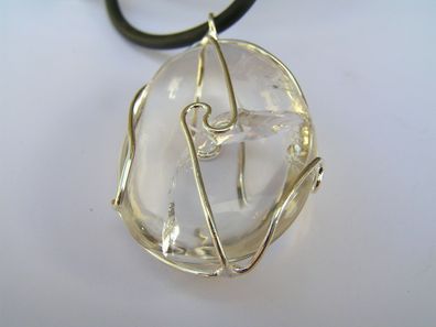 Bergkristall oval, Kautschuk Collier 60 cm, SP-256, 38 g, 46 * 29 * 14 mm