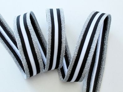 NEU Galonband "silber-schwarz-weiß ", Galonstreifen, Jerseyband, 3 cm breit