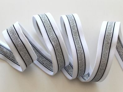 NEU Galonband "weiß-silber", Galonstreifen, Jerseyband, 3 cm breit