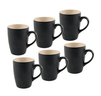 Porzellan Kaffeetasse 6er Set 340 ml - schwarz / beige - Kaffee Becher Tee Tasse