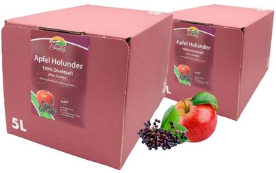 Bleichhof Apfel-Holunder Saft – 100% Direktsaft, mit Zapfsystem (2x 5l Saftbox)