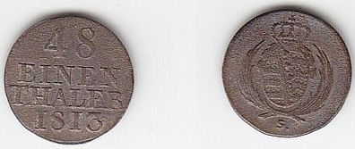 1/48 Taler Silber Münze Sachsen 1813 S ss