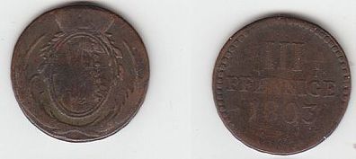 3 Pfennige Kupfer Münze Sachsen 1803 C s