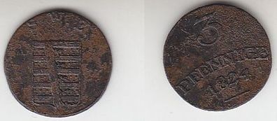 3 Pfennige Kupfer Münze Sachsen Weimar Eisenach 1824