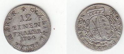 1/12 Taler Silber Münze Sachsen 1764 E.D.C.