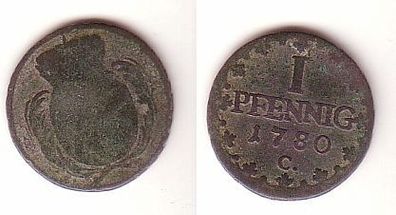 1 Pfennig Kupfer Münze Sachsen 1780 C