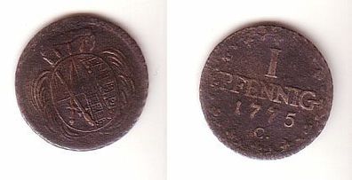 1 Pfennig Kupfer Münze Sachsen 1775 C