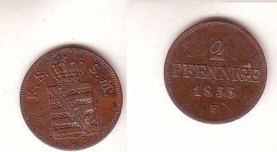 2 Pfennige Kupfer Münze Sachsen 1855 F ss