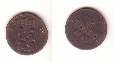 2 Pfennige Kupfer Münze Sachsen 1855 F s/ ss