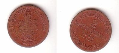 2 Pfennige Kupfer Münze Sachsen 1864 f. ss