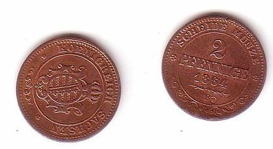 2 Pfennige Kupfer Münze Sachsen 1864 B vz/ Stgl.